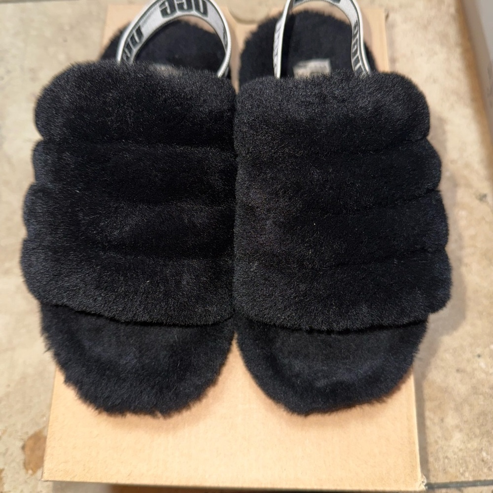 UGG Black Plush Slippers